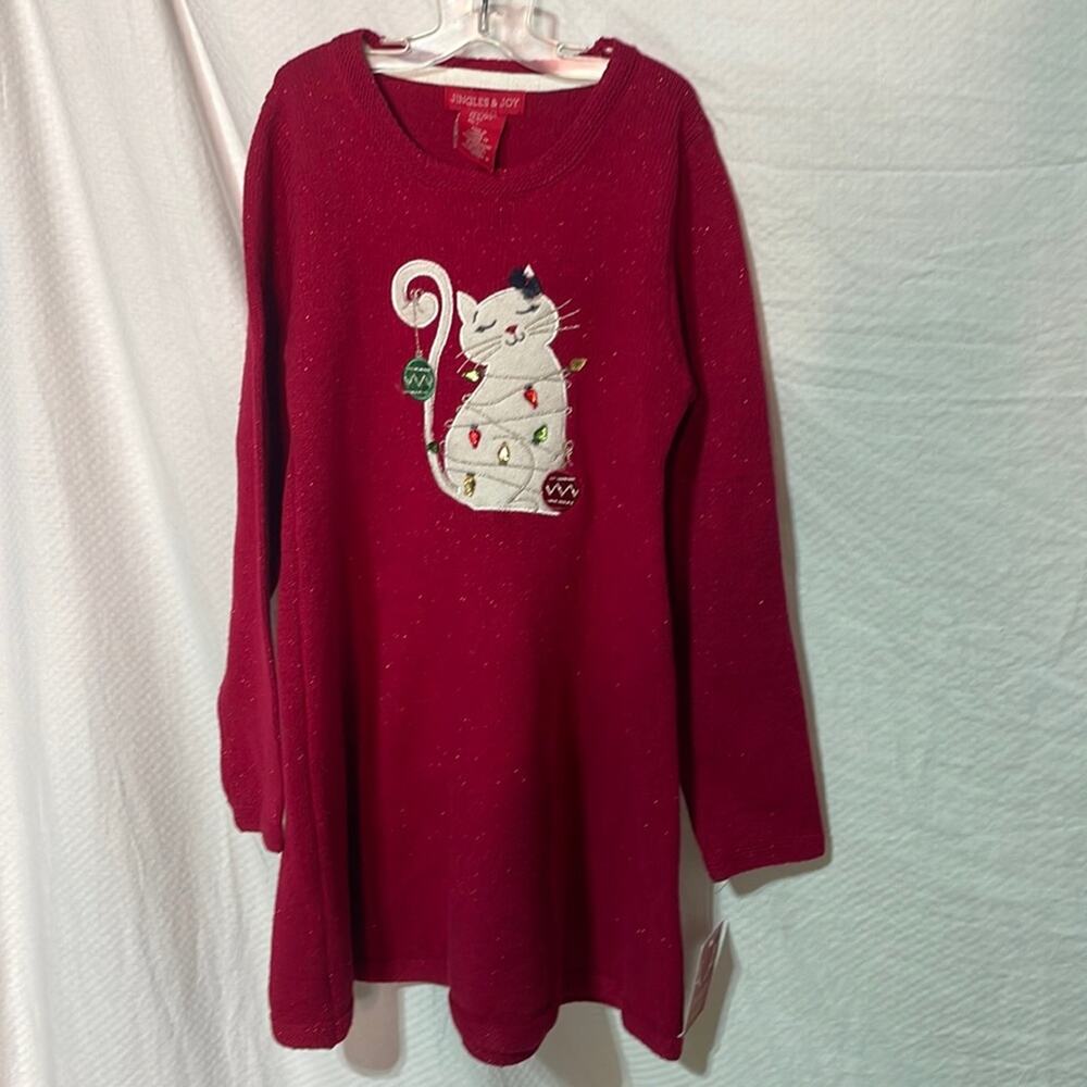 Jingles & Joy 6x red sweater fit n flare dress Christmas cat chest detail nwt